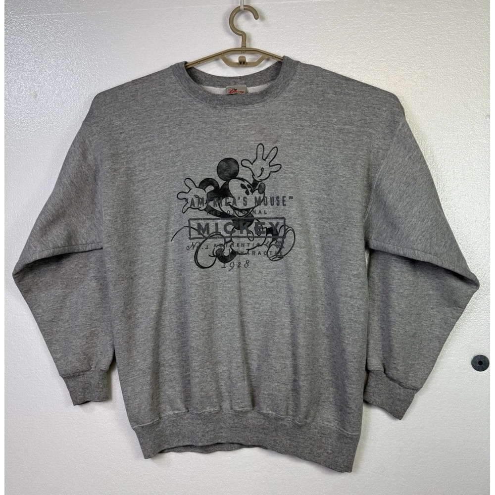 Vtg Disney Store Mickey Mouse Original Sweatshirt Mens Sz L Gray Graphic Made US